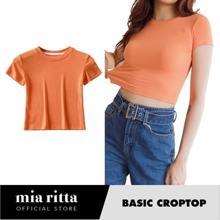 Áo croptop nữ thun tăm cổ tròn cộc tay vintage basic Mia Ritta a2081 ảnh thật