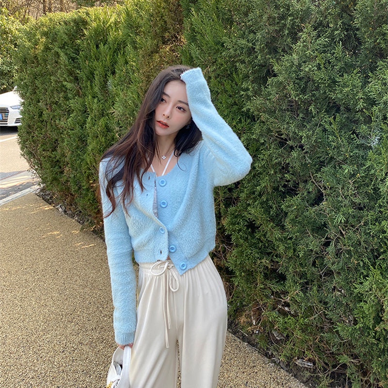 Áo khoác len dáng ngắn phối nút phong cách Hàn Quốc thời trang mùa thu cho nữ
