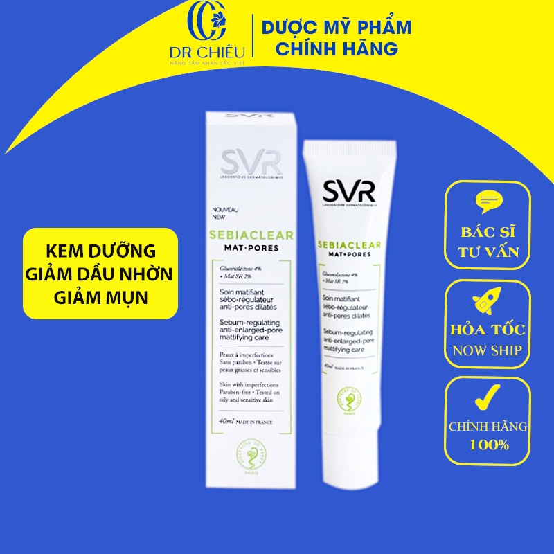 Kem Dưỡng Hỗ Trợ Giảm Mụn, Thông Thoáng Lỗ Chân Lông SVR Sebiaclear Mat + Pores 40ml