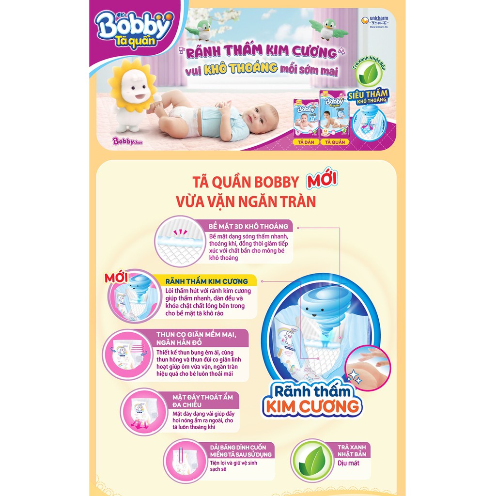  Tã Quần Bobby Ultra Jumbo Siêu Siêu Lớn Rãnh Kim Cương Mới M74/L68/XL62