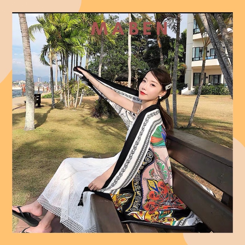 Khăn choàng cổ in hoa văn size 90x180cm du lịch biển