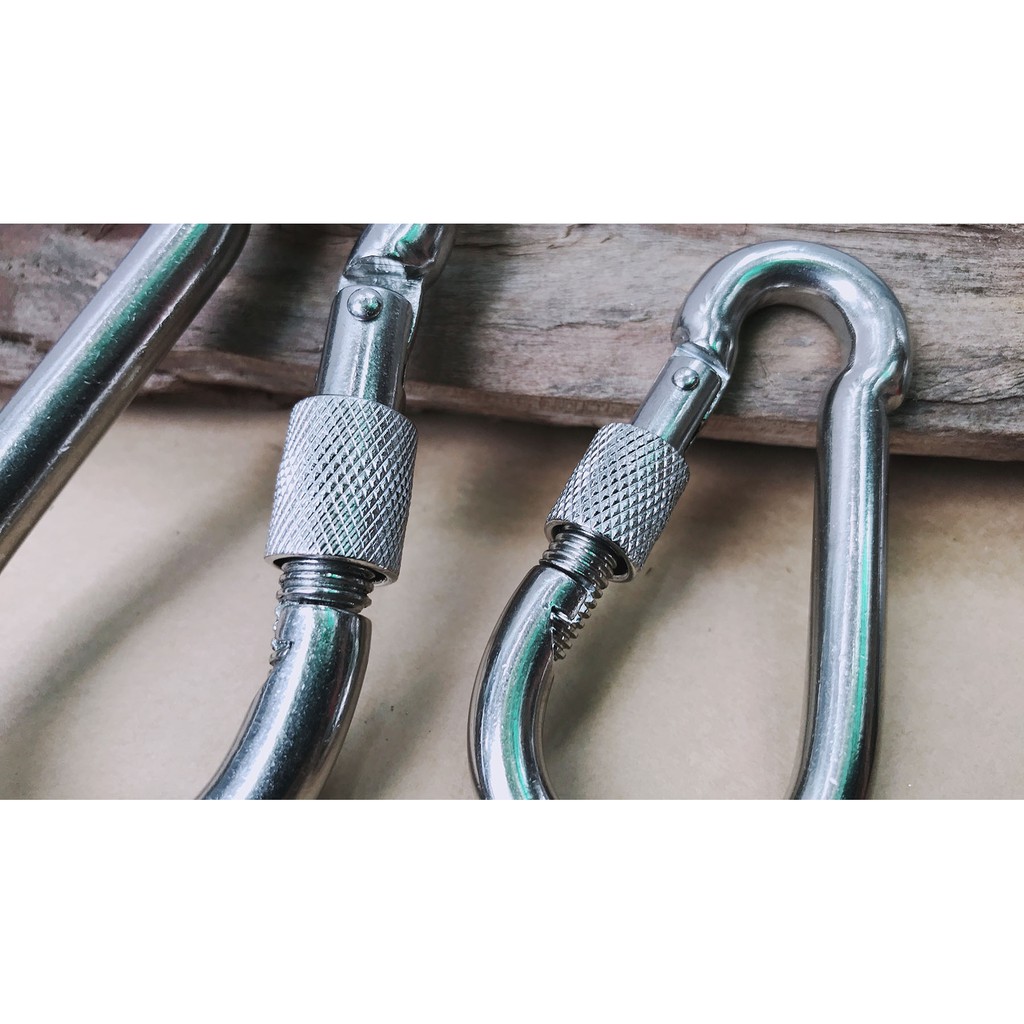 Móc Khóa Leo Núi , Dã Ngoại , Treo Võng Inox 304 Nguyên bản Chịu Lực 350kg loại Tốt loại 10mm và  7mm