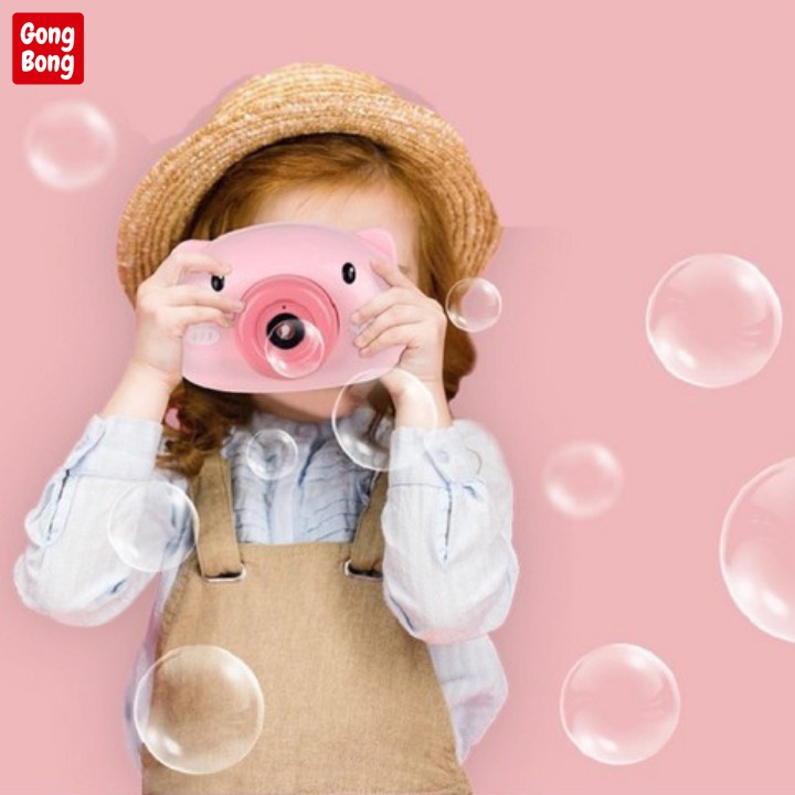Máy thổi bong bóng xà phòng tự động hình máy ảnh heo hồng đồ chơi bắn bong bóng cho bé đáng yêu Gong Bong Store