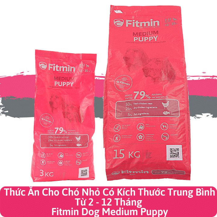 Fitmin Dog Medium Puppy - Thức Ăn Cho Chó Nhỏ Có Kích Thước Trung Bình Từ 2 - 12 Tháng 15KG