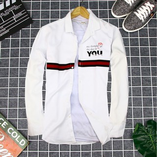 áo sơ mi nam trắng NTA405 áo sơ mi chạy sọc ngang ngực in chữ thời trang donghonytran