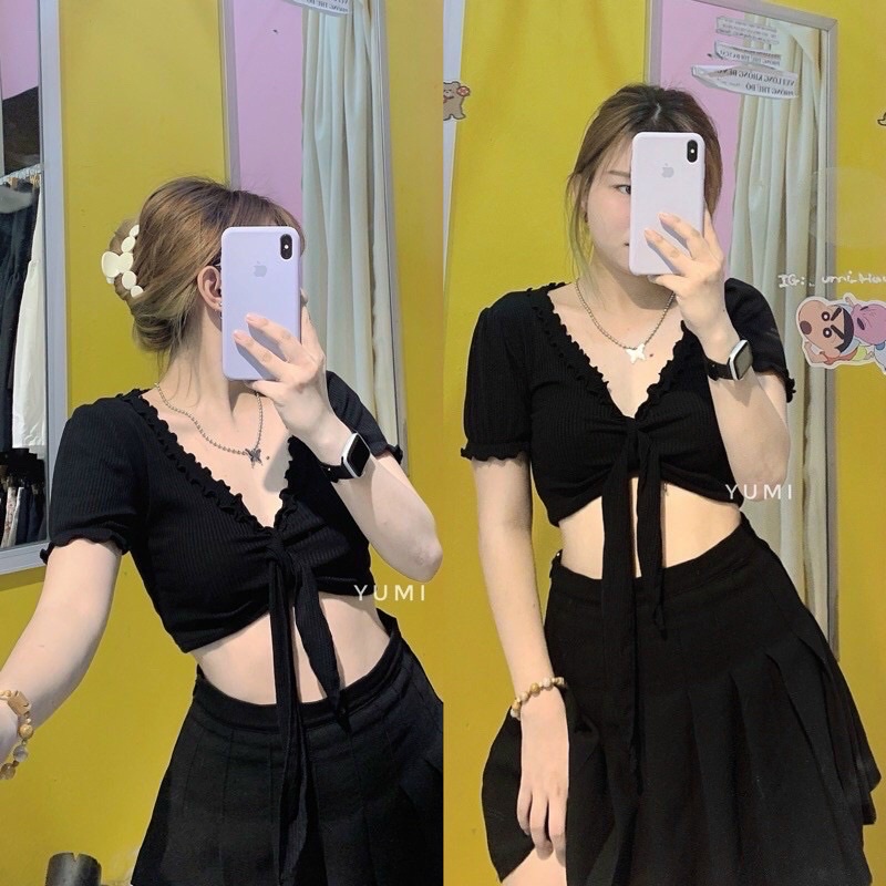 Áo CropTop Buộc Nơ Trước Cuốn Biên ( Video feedback khách )