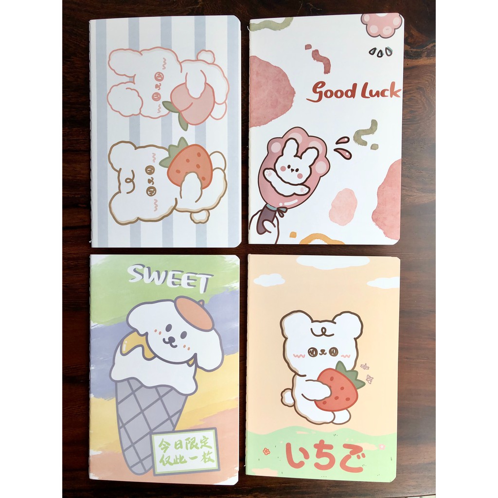 Sổ Ghi Chép Dễ Thương 60 Trang Gáy Khâu Hoạt Hình Đáng Yêu - Tặng Kèm Sticker Khi Mua Nguyên Set