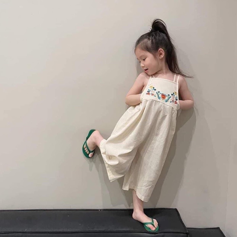 Set Bộ áo liền quần bé gái, Jum thô Hàn cao cấp quần ống rộng suông chất thô đũi mềm kiểu vintage cực xinh và thời trang