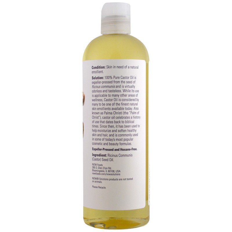 NOWfoods, Soluotions (USA) – Dầu thầu dầu dưỡng ẩm, làm mềm da, tóc tinh khiết 100%- Castor Oil [chai lớn 473ml]