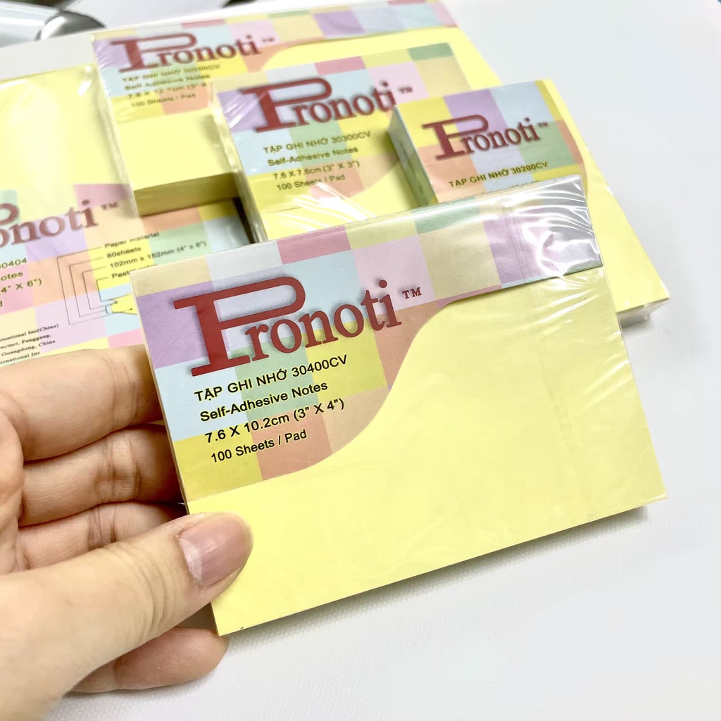 Giấy ghi chú, giấy note vàng Pronoti nhiều kích cỡ 3x2, 3x3, 3x4, 3x5, 4x6