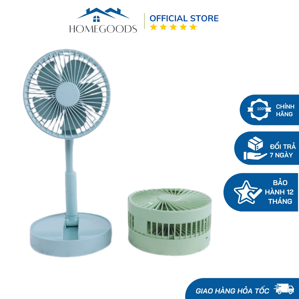 Quạt Mini Cầm Tay Sạc Pin Gấp Gọn Để Bàn Có 3 Tốc Độ Gió Làm Mát, Cổng Sạc Usb, Xoay 180 Độ - Home Goods Quạt Điều Hòa