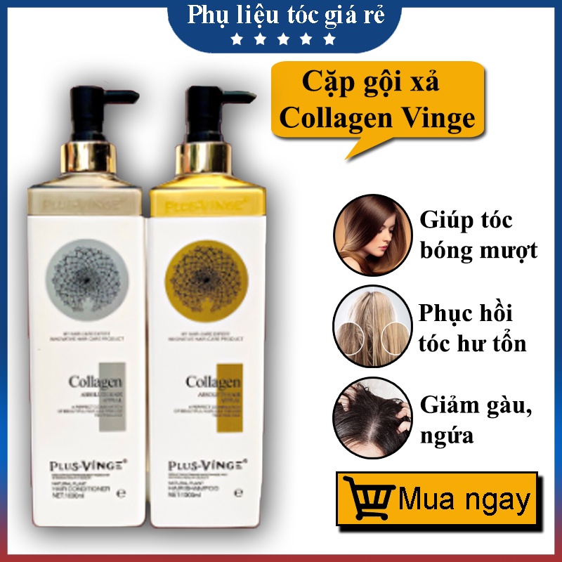 Cặp Dầu Gội Xả Collagen Vinge 1000ML | Giảm Rụng Tóc, Kích Mọc Tóc, Phục Hồi Tóc Hư Tổn | Hàng Chính Hãng