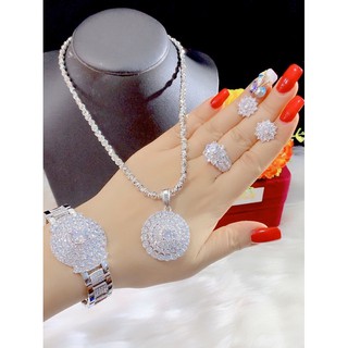 Bộ trang sức 4 món đính đá mạ bạch kim cực đẹp