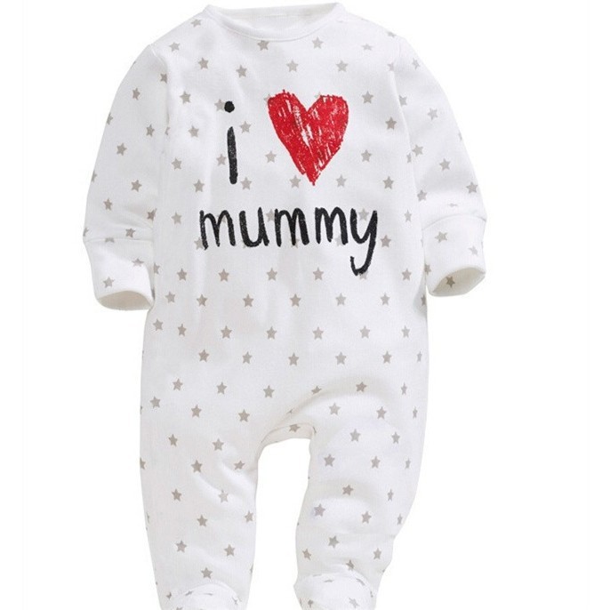 Mikrdoo Áo liền quần hoa có chữ I love Mommy &amp; Daddy xinh xắn cho bé gái