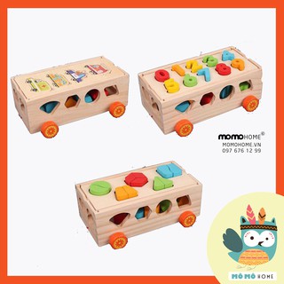 Đồ chơi gỗ cho bé xe kéo thả hình khối 3 mẫu (loại đẹp)
