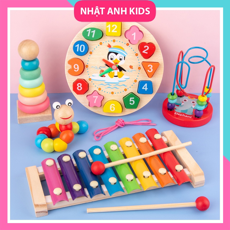 Đồ Chơi Bằng Gỗ Cho Bé, Đàn Xylophone 8 thanh, Tháp Gỗ Cầu Vồng, giúp bé vui chơi, phát triển trí tuệ và các giác quan