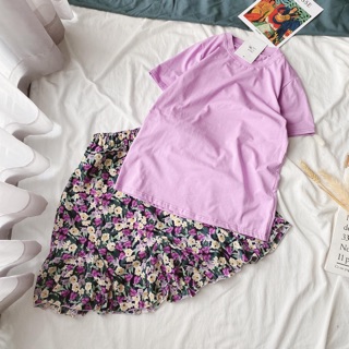 SET ÁO THUN + CHÂN VÁY HOA 2 màu