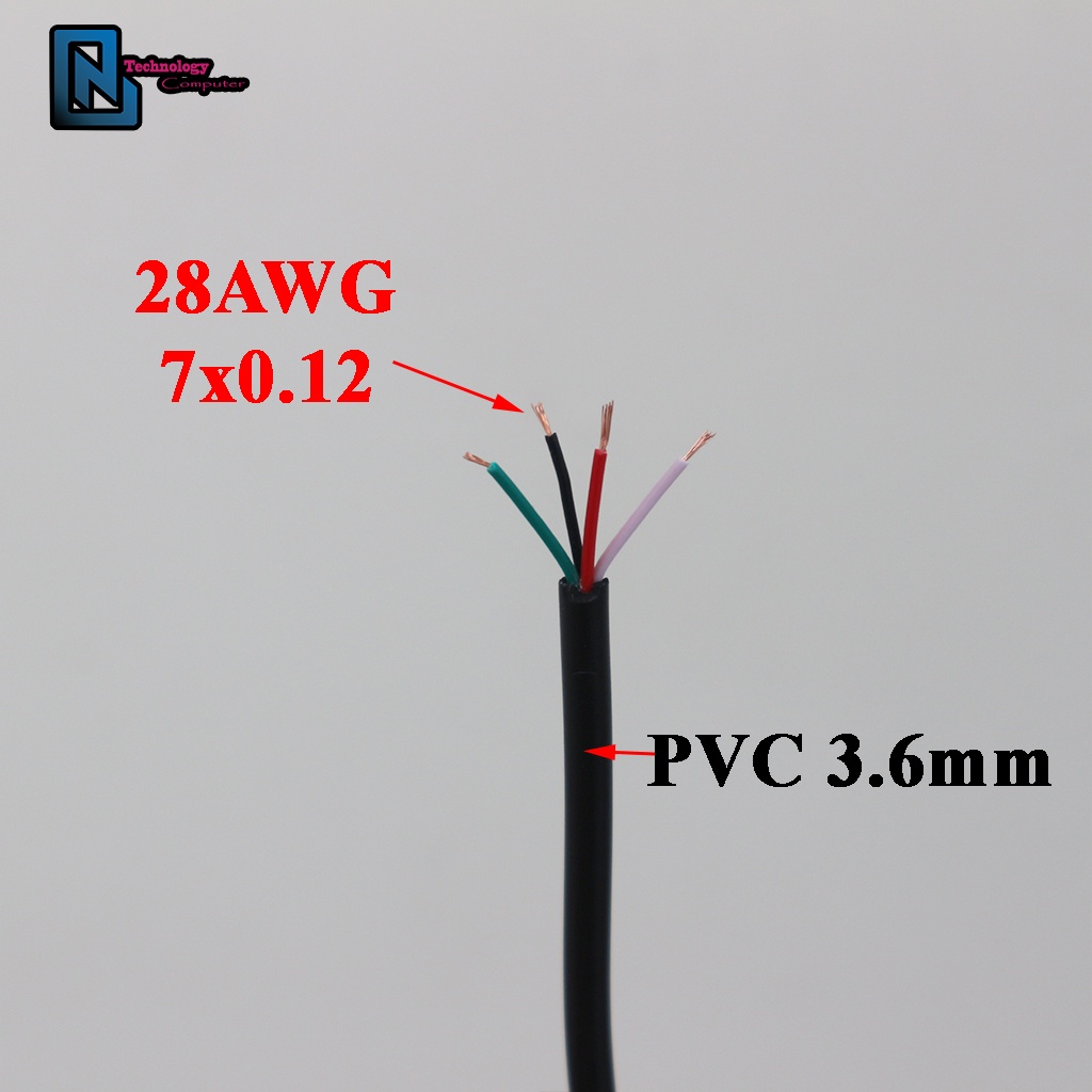 5 Mét Dây Cáp Dữ Liệu 4 Lõi Chuẩn 28AWG Chất Liệu PVC Đường Kính Dây 3,5MM 3,6MM