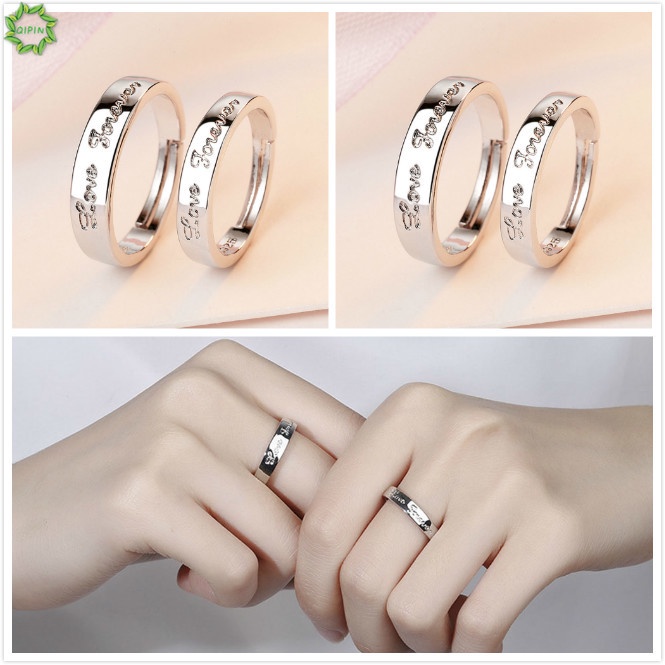 Bộ 2 nhẫn cặp đôi khắc chữ love forever đơn giản có thể điều chỉnh nhẫn ghép hình trái tim cho cặp đôi