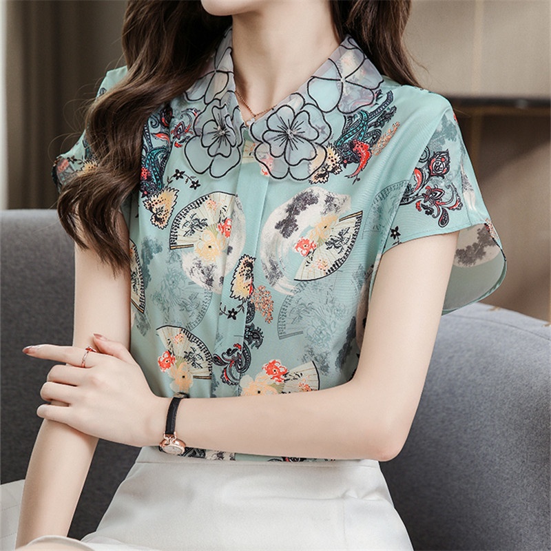 Áo Sơ Mi Voan Ngắn Tay In Họa Tiết Thời Trang Retro Trung Hoa Dành Cho Nữ