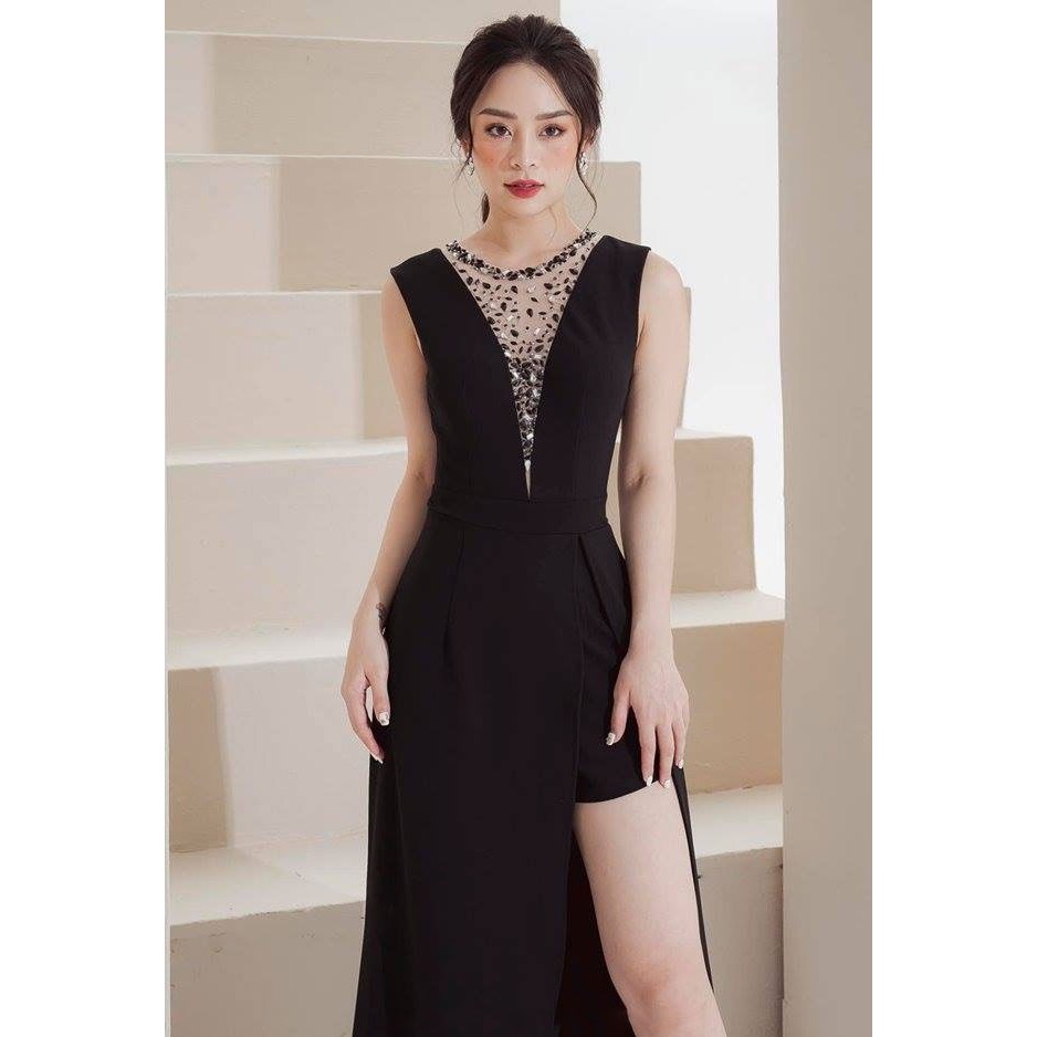 Đầm dạ hội phối lưới đính cườm giả jumpsuit cá tính