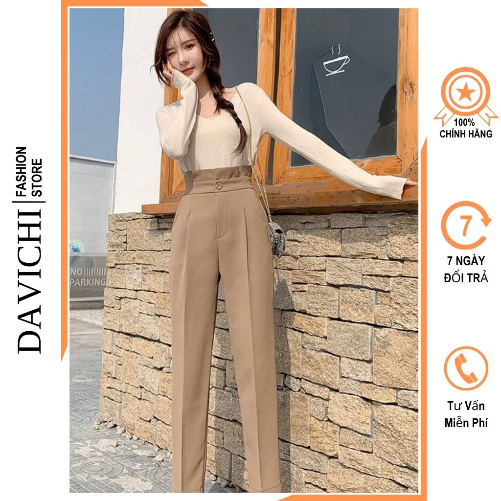 Quần baggy nữ lưng cao DAVICHI's cạp xếp ly chất tuyết mưa loại 1 bán shop mã 1012