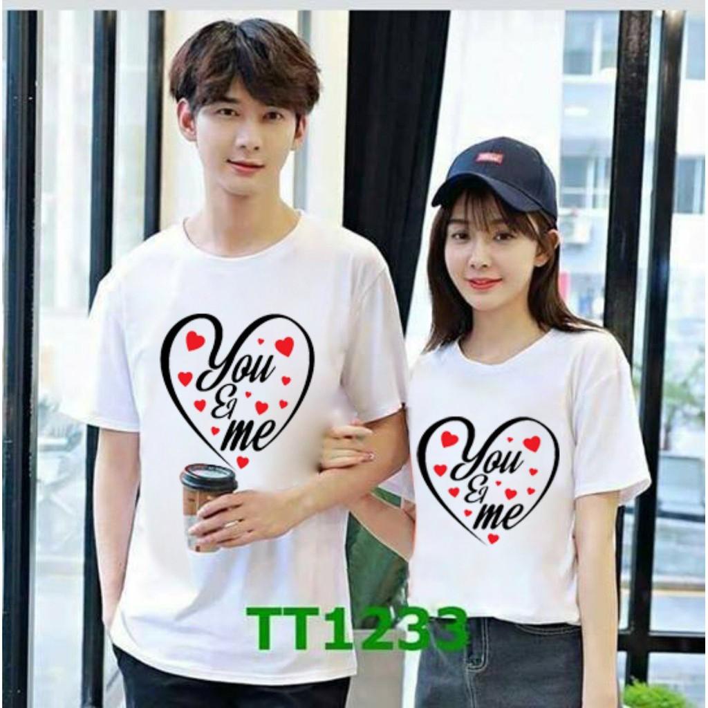 Áo Thun Cặp Đôi Tình Yêu Nam Nữ, Bạn Thân Vải Cotton Mềm Mịn Thoáng Mát In YOU - ME M