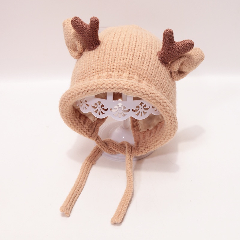 Mũ len tuần lộc 2 lớp cho bé trai và bé gái