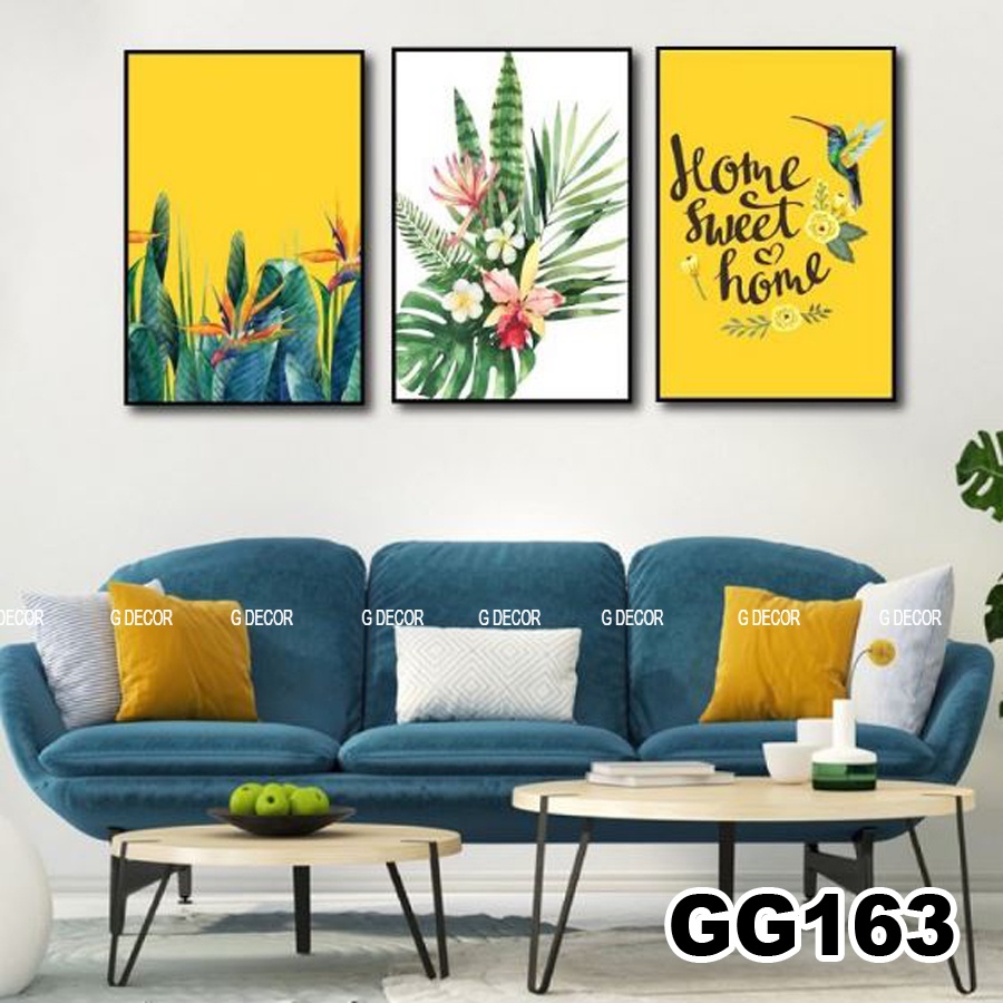 Tranh treo tường canvas khung gỗ 3 bức phong cách hiện đại Bắc Âu tranh phong cảnh trang trí phòng khách phòng ngủ 68