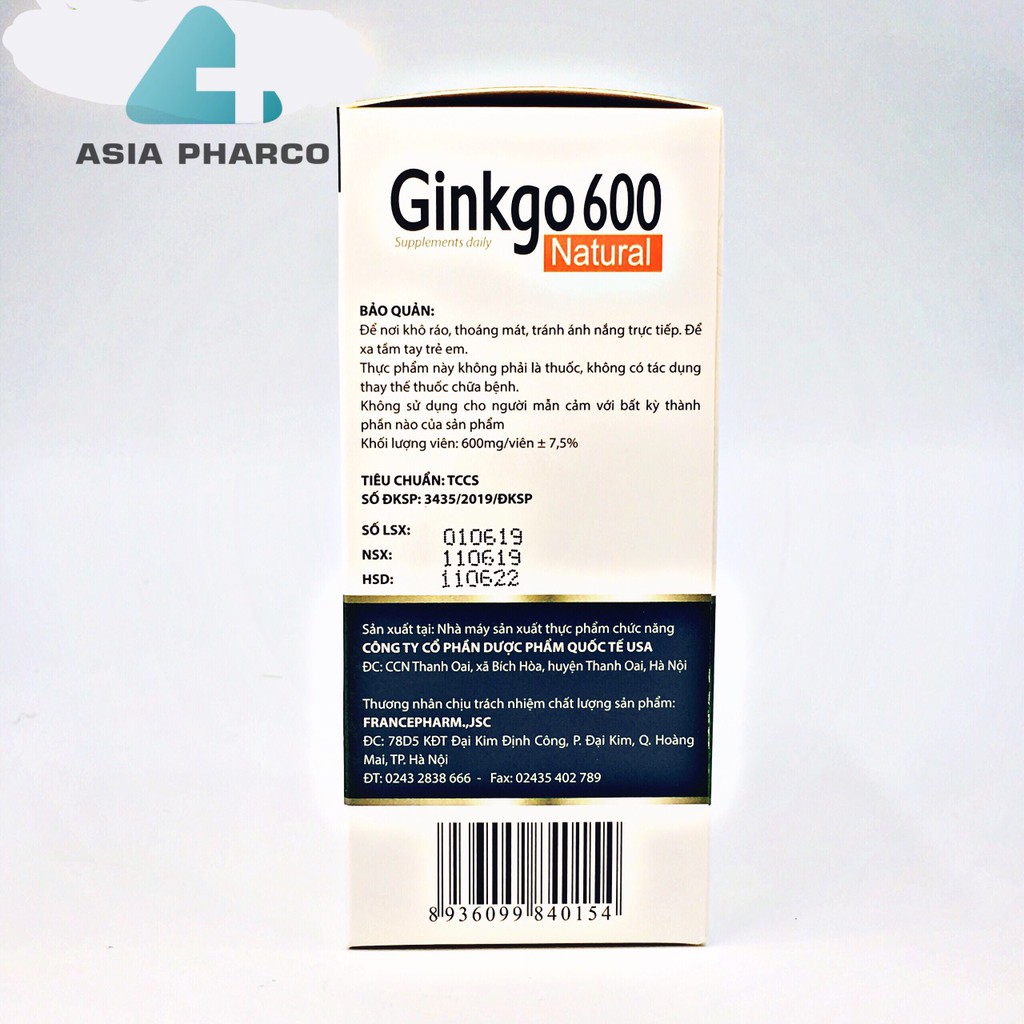 GINKGO 600 giảm các triệu chứng đau đầu hoa mắt chóng mặt chóng mặt ,rối loạn tiền đình .