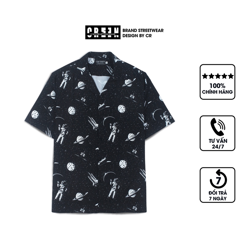Áo sơ mi tay ngắn nam nữ CR form rộng sơ mi họa tiết tay lỡ cổ vest unisex ulzzang CSM635