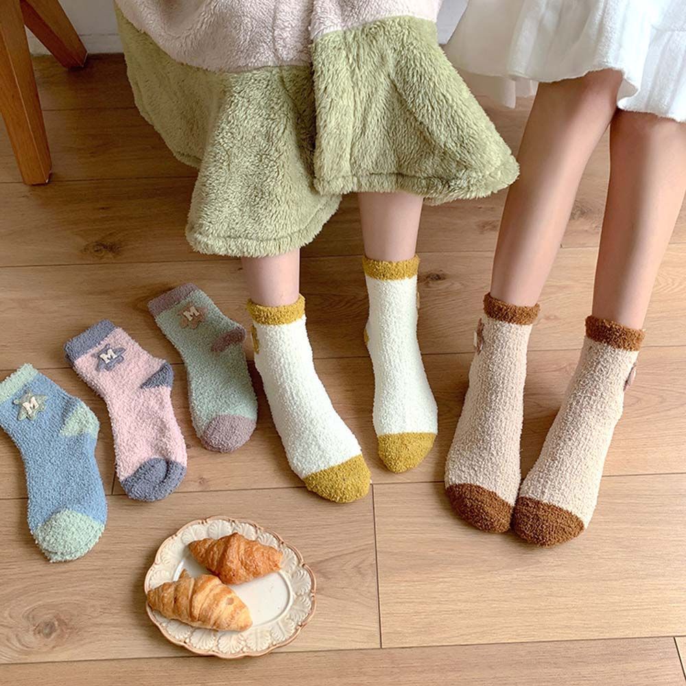 Đôi vớ lông cừu san hô dày dặn ấm áp thoáng khí dễ thương cho nữ