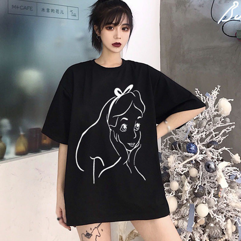 Áo Croptop Tay Ngắn Cổ Tròn Hoạ Tiết Hoạt Hình Phong Cách Hàn Quốc