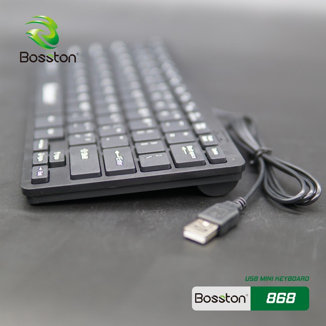 Bàn phím mini có dây Bosston 868 (Đen) Thiết kế giảm tiếng ồn / Keyboard Bosston 868 Mini