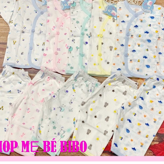 Bộ Quần Áo Sơ Sinh Cài Xéo In Hình Họa Tiết JOU, Chất Vải Cotton 100% ,Cao Cấp, Mềm Mịn, Thoáng Mát