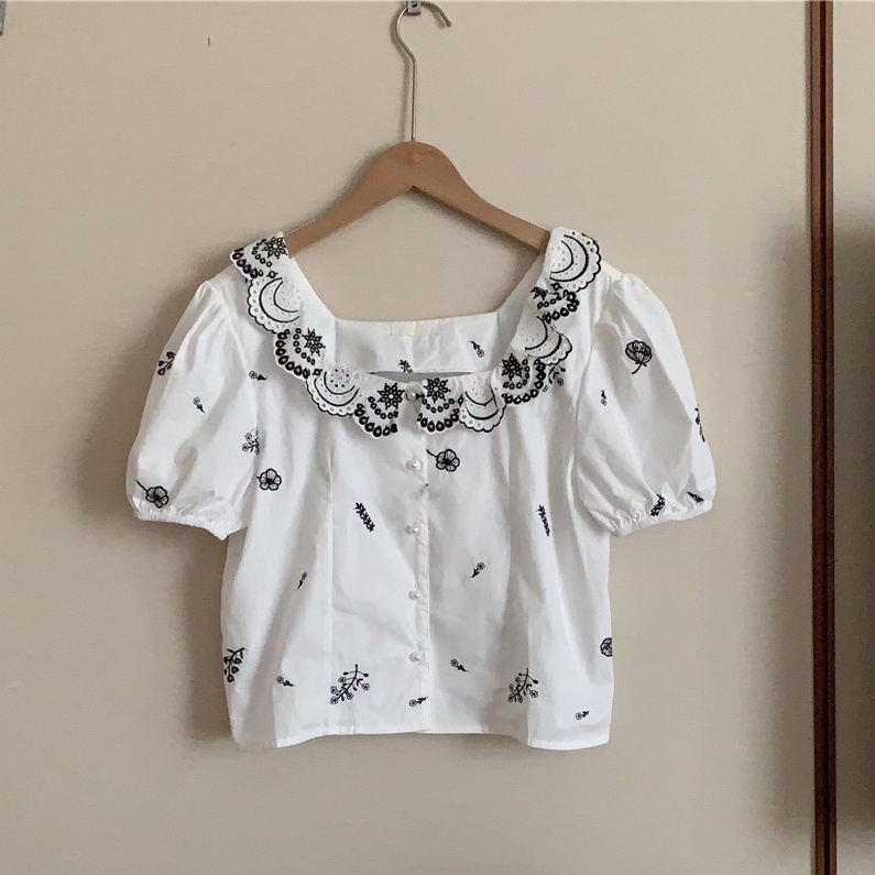 Áo Sơ Mi Ngắn Tay Thêu Họa Tiết Phong Cách Hàn Quốc 53508