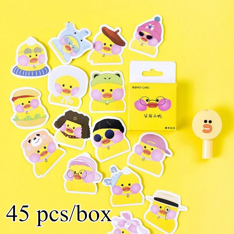 Hộp 45 sticker hình vịt màu vàng trang trí bảng kế hoạch scrapbook dễ thương