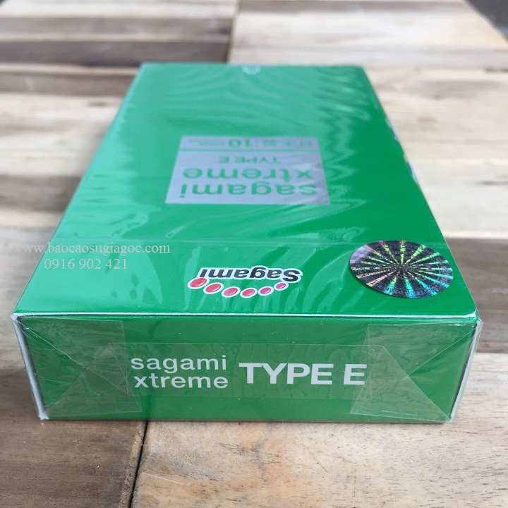 Bao cao su Sagami Xtreme Type E Green, siêu mỏng, co giãn, có gân gai, giúp thăng hoa cảm xúc, hộp 10 cái