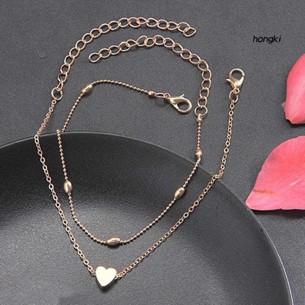 Lắc Chân Hợp Kim Hai Lớp Mặt Hình Trái Tim Thời Trang Dành Cho Nữ