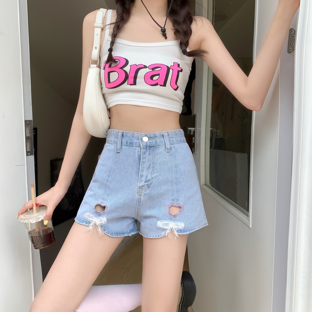 Quần Short Jean Nữ Lưng Cao Mài Rách Thời Trang Hàn Mới