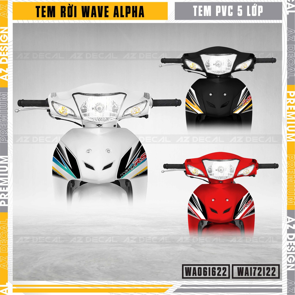 Tem Rời Xe Wave A Mẫu RS100 Tặng Sticker | WA22 | Decal PVC Dễ Dán, Dánh Cho Wave 110, 100 Màu Đen. Đỏ, Trắng