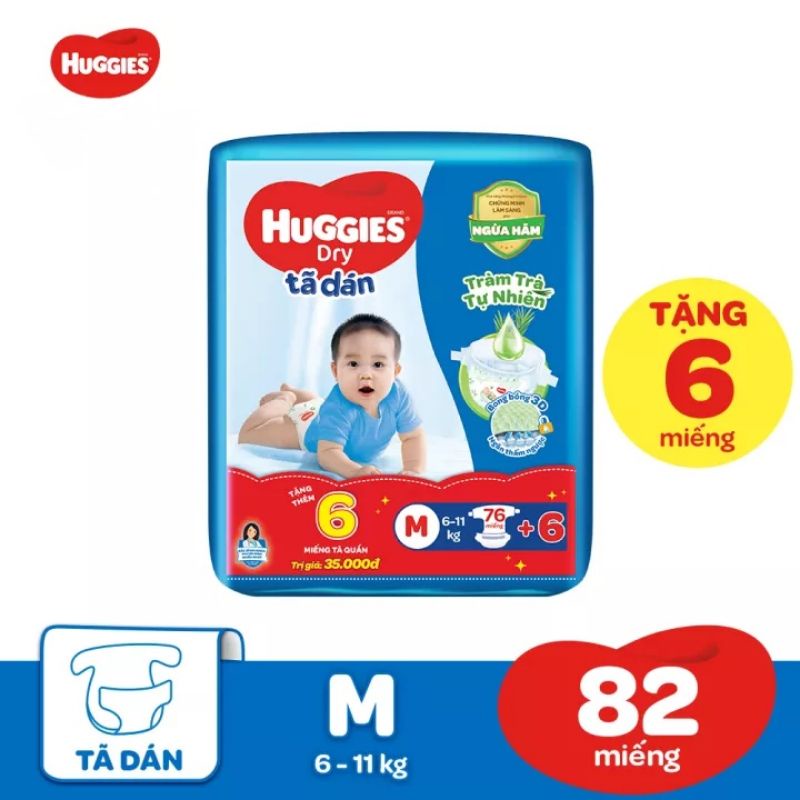 TÃ DÁN HUGGIES SIZE M76/L68/XL62 Mẫu Mới