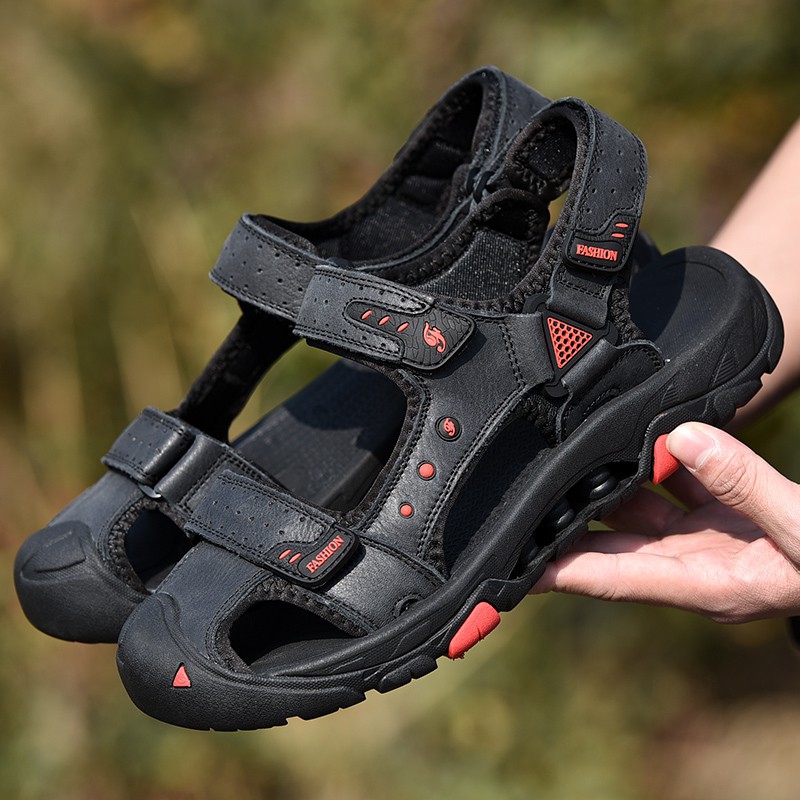 Giày sandal thiết kế bít mũi dây khóa dán thời trang cho nam