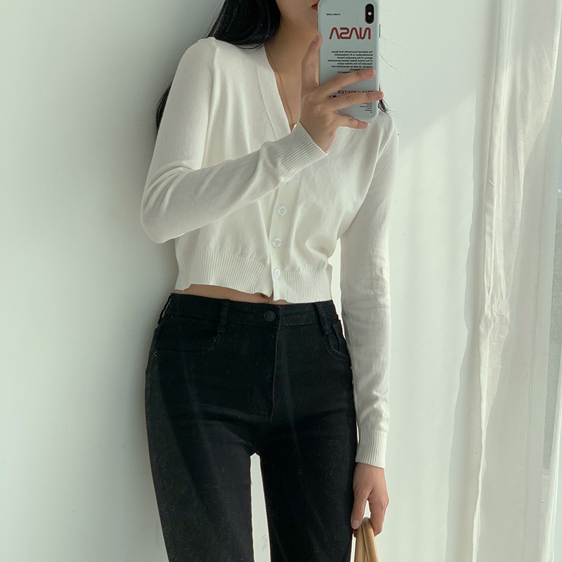 Áo khoác Cardigan Len đan mỏng Cổ tim Dài tay Màu trơn Ulzzang Hàn Quốc Áo Cardigan nữ Tay dài  Thời trang | BigBuy360 - bigbuy360.vn