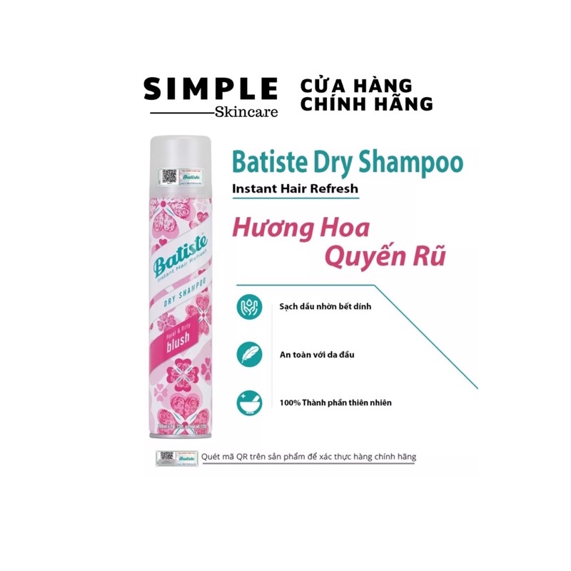 Dầu Gội Khô Batiste Làm Sạch Da Đầu Nhanh 200ML