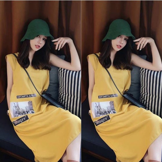 Váy thun suông sát nách, đầm cotton dáng suông form rộng freesize, chất cotton mềm mát. Váy mặc nhà, dạo phố xinh