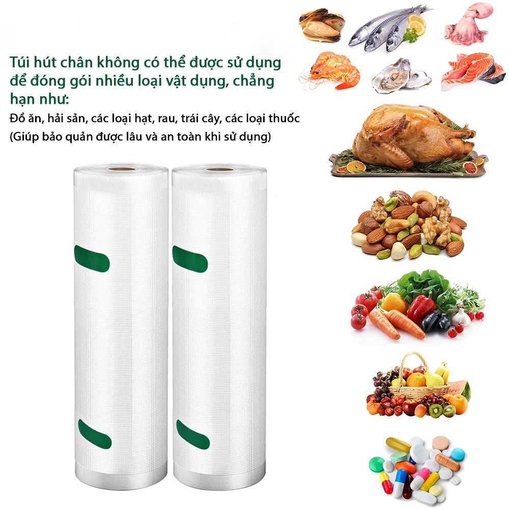 Bộ 2 cuộn túi hút chân không bảo quản thực phẩm một mặt nhám, 1 cuộn túi ép chân không dài 500cm