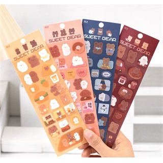 SET 2 TỜ STICKER NHỰA TRONG SUỐT HÌNH GẤU NHIỀU MÀU SẮC CUTE