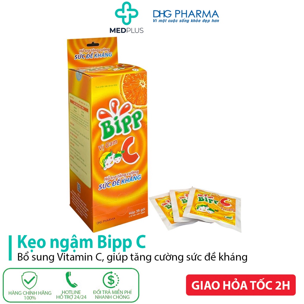 Kẹo C tuổi thơ Bipp C - Viên ngậm giúp tăng cường sức đề kháng cho trẻ - Gói 10 viên kẹo cam
