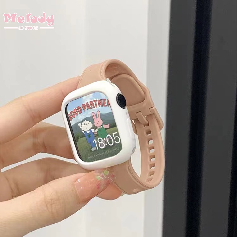 Dây Đeo Silicone Kèm Ốp Bảo Vệ Cho Đồng Hồ Thông Minh iwatch 45 / 44 / 42 / 41 / 40 / 38mm Series 8 7 6 SE 5 4 3